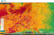 Prognoza porywów wiatru z modelu ALARO na godz. 07:00
