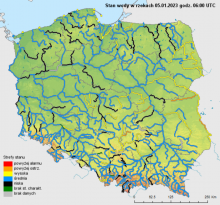 Stan wody na rzekach w Polsce 05.01.2023 r. godz. 7:00.