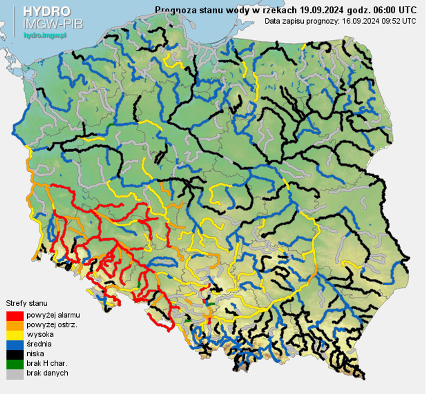 Prognozowana sytuacja hydrologiczna 19.09.2024 r. (06 UTC)