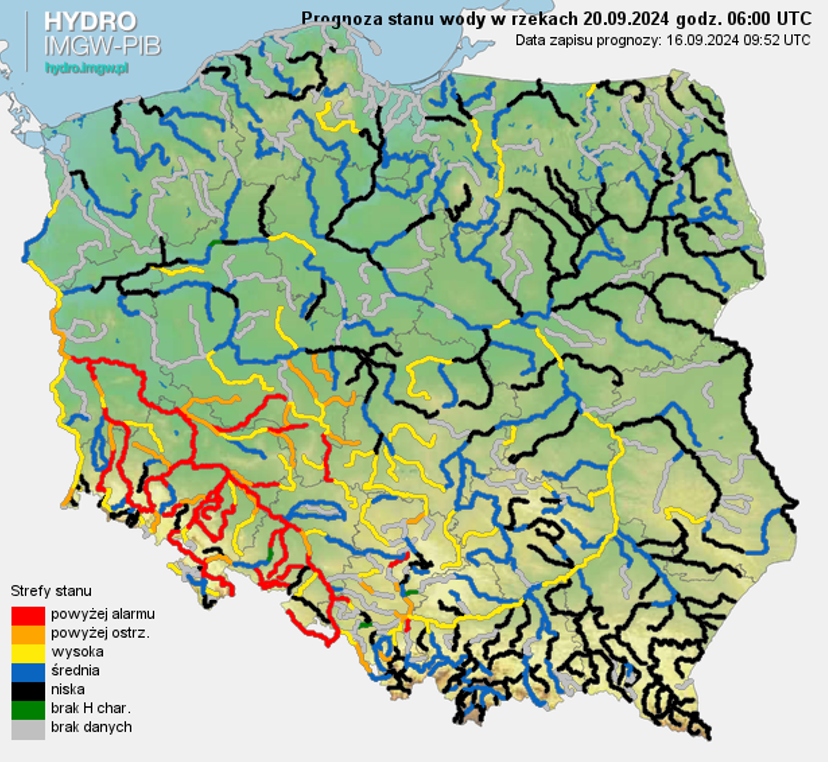 Prognozowana sytuacja hydrologiczna 20.09.2024 r. (06 UTC)