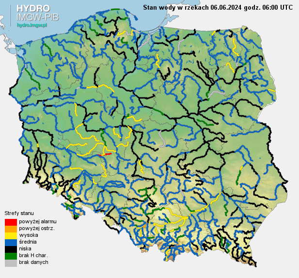 Stan wody na rzekach w Polsce 06.06.2024 r. godz. 8:00.