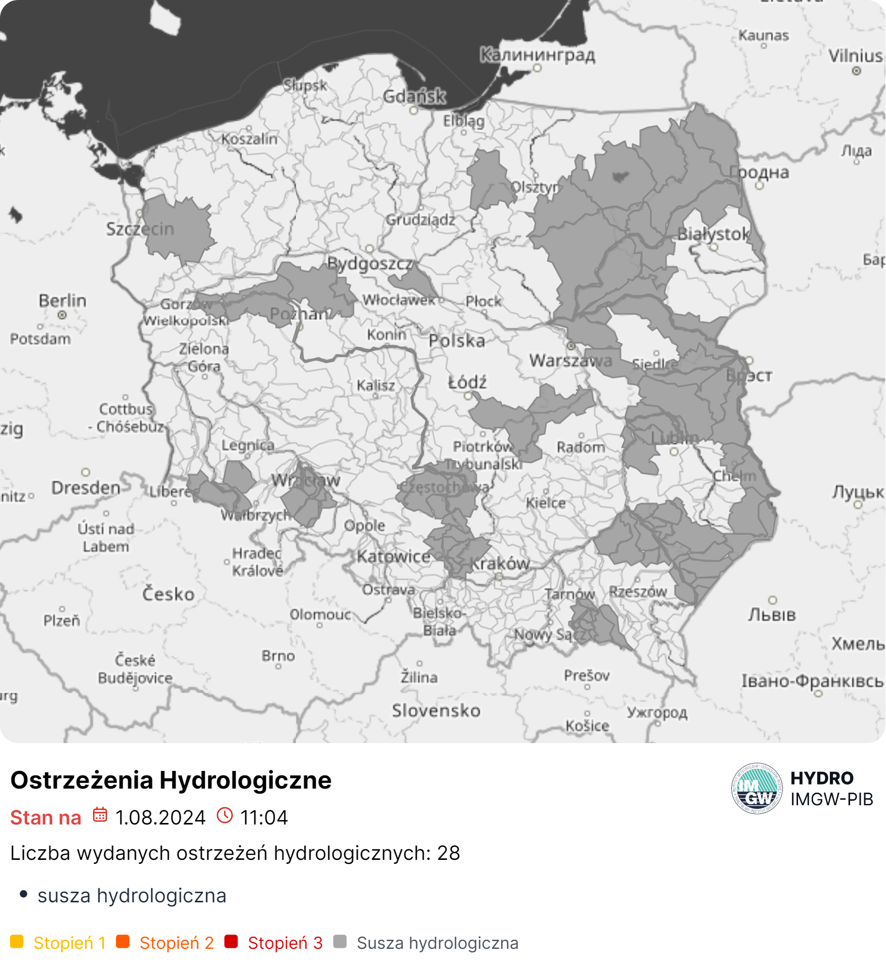 Ostrzeżenia hydrologiczne, 01.08.2024 r.