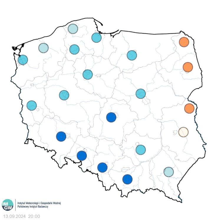 Prognozowana subiektywne odczucie termiczne w dn. 13.09.2024 r. o godz. 8:00, 14:00 i 20:00