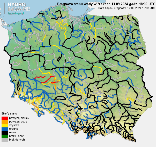 Prognozowana sytuacja hydrologiczna 13.09.2024 r. (18 UTC)