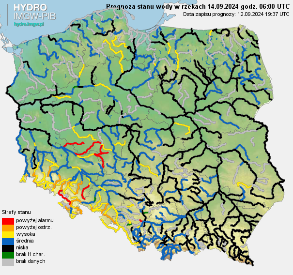 Prognozowana sytuacja hydrologiczna 14.09.2024 r. (06 UTC)