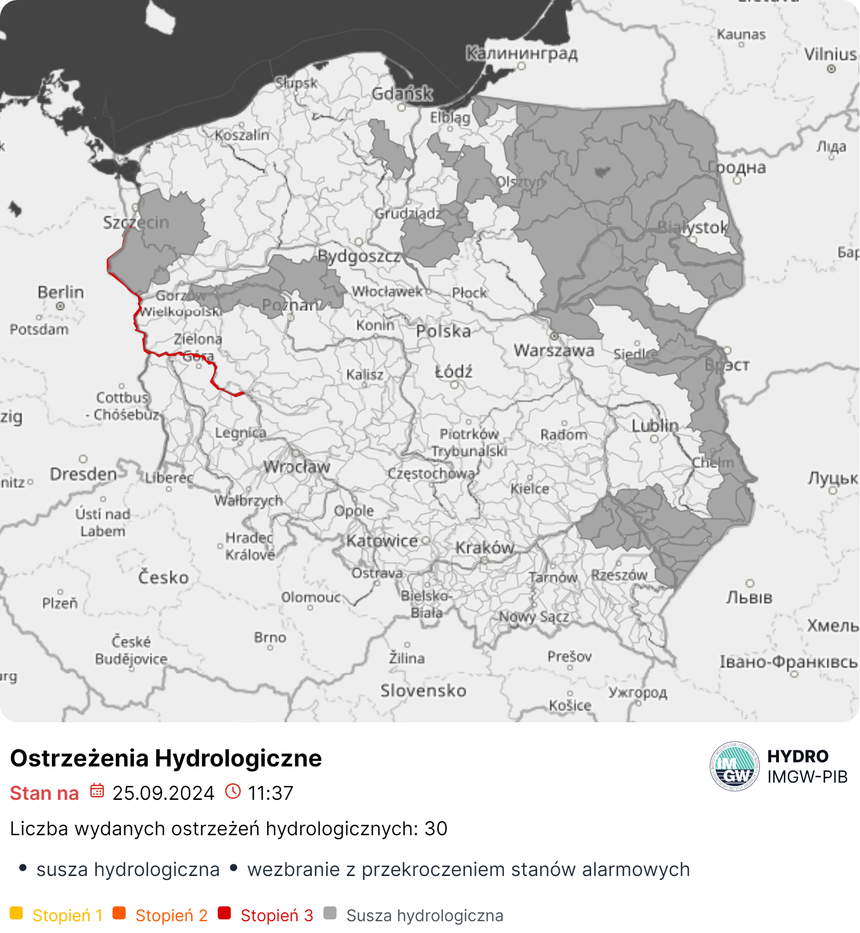 Ostrzeżenia hydrologiczne na dzień 26.09.2024 r.