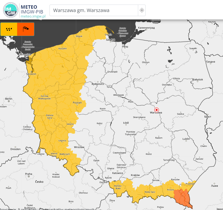 Ostrzeżenia meteorologiczne na dzień 10.10.2024 r.