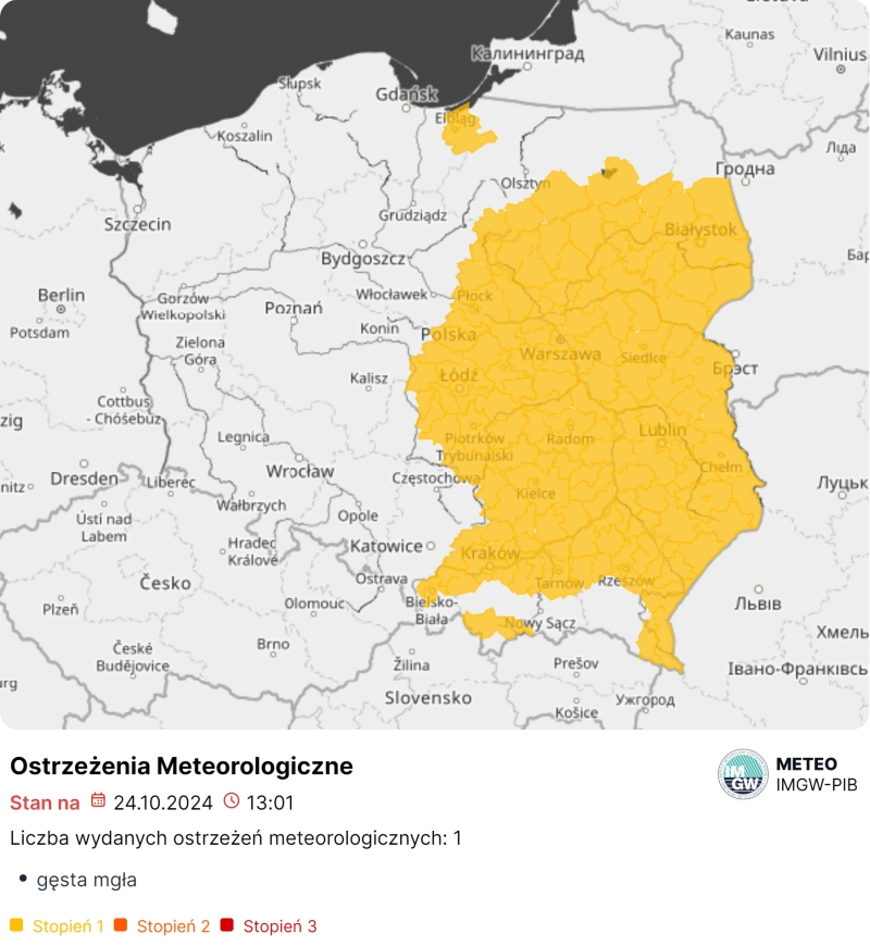 Ostrzeżenia meteorologiczne na dzień 24.10.2024 r.