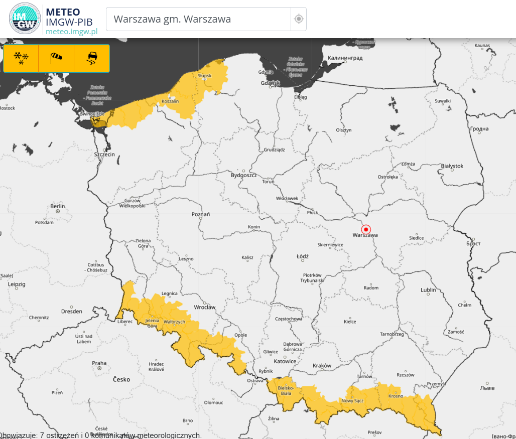 Ostrzeżenia meteorologiczne na dzień 28.11.2024 r.