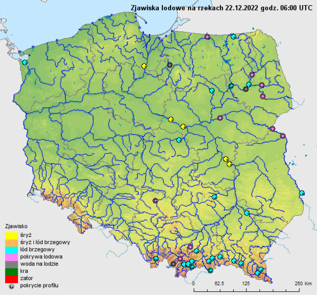 6 BIURO PRASOWE IMGW-PIB Zjawiska lodowe na rzekach w Polsce 22.12.2022 r. godz. 7:00.