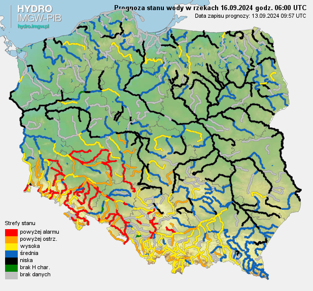 Prognozowana sytuacja hydrologiczna 16.09.2024 r. (06 UTC)