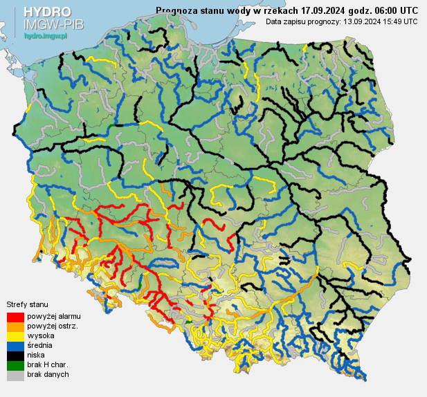 Prognozowana sytuacja hydrologiczna 17.09.2024 r. (06 UTC)