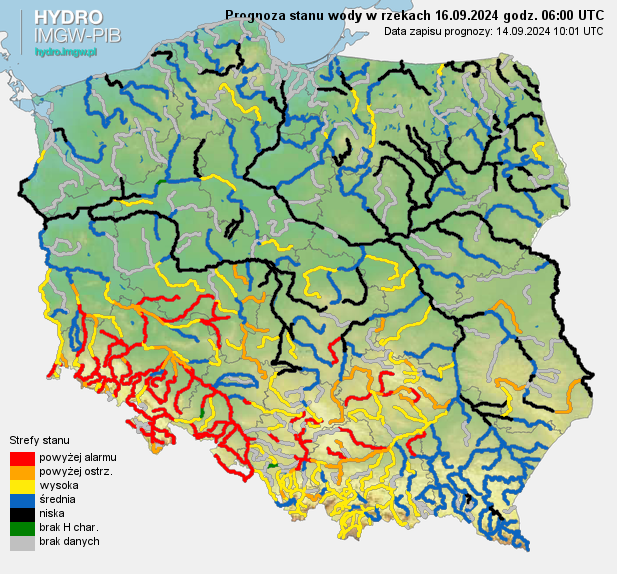 Prognozowana sytuacja hydrologiczna 16.09.2024 r. (06 UTC)