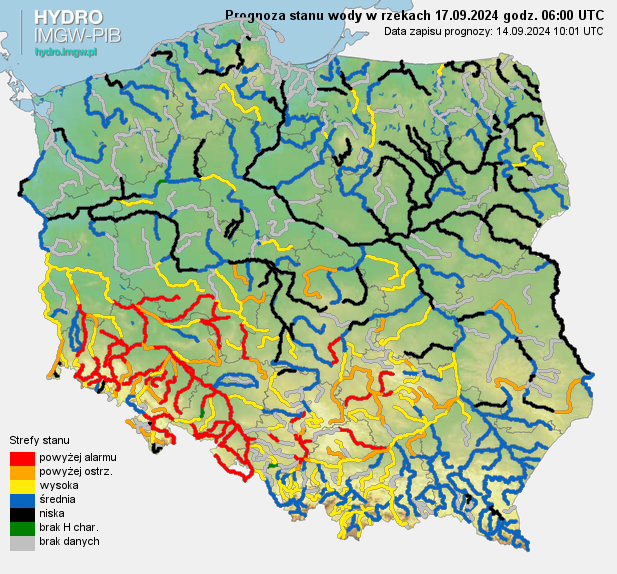 Prognozowana sytuacja hydrologiczna 17.09.2024 r. (06 UTC)