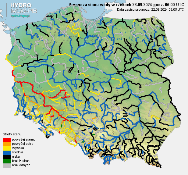 Prognozowana sytuacja hydrologiczna 23.09.2024 r. (06 UTC)