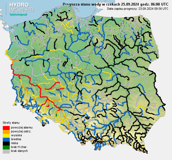 Prognozowana sytuacja hydrologiczna 25.09.2024 r. (06 UTC)