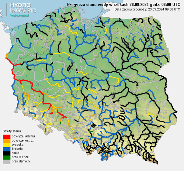 Prognozowana sytuacja hydrologiczna 25.09.2024 r. (06 UTC)