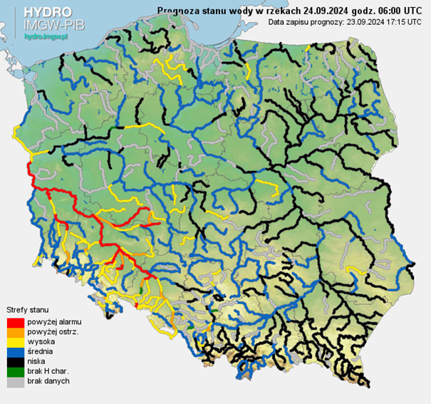 Prognozowana sytuacja hydrologiczna 24.09.2024 r. (06 UTC)