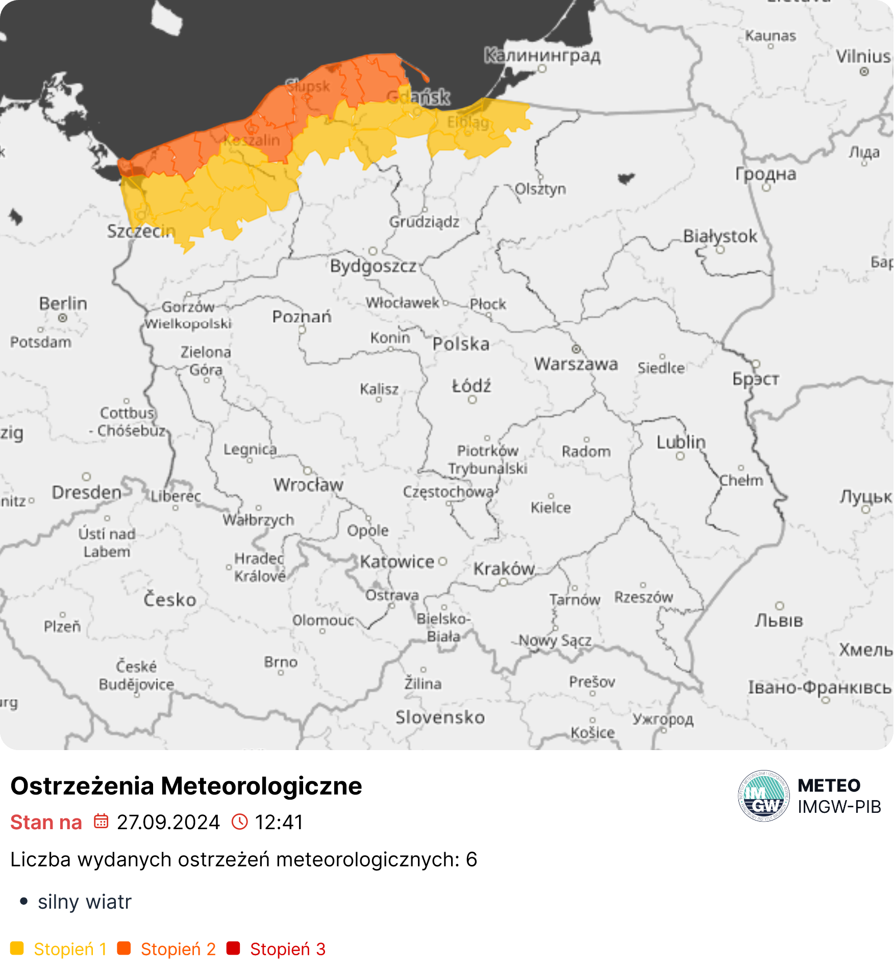 Mapa wydanych ostrzeżeń meteorologicznych. Źródło: IMGW-PIB.