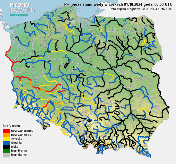 Prognozowana sytuacja hydrologiczna 01.10.2024 r. (06 UTC)