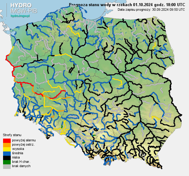 Prognozowana sytuacja hydrologiczna 01.10.2024 r. (18 UTC)