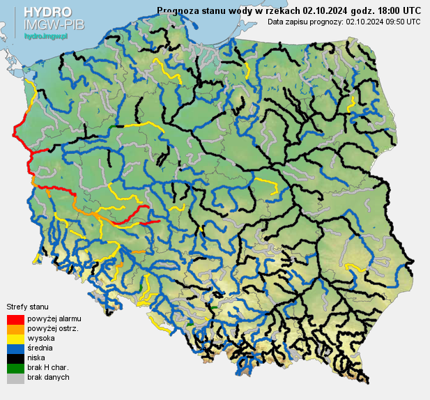 Prognozowana sytuacja hydrologiczna 02.10.2024 r. (18 UTC)