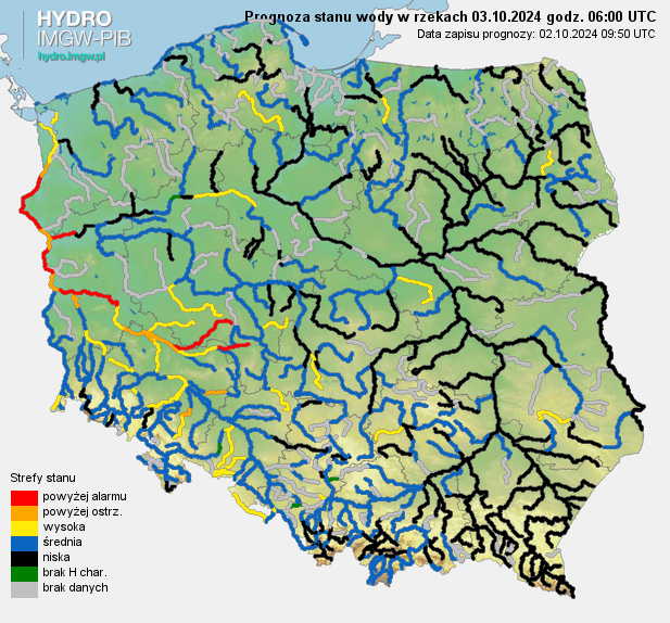 Prognozowana sytuacja hydrologiczna 03.10.2024 r. (06 UTC)