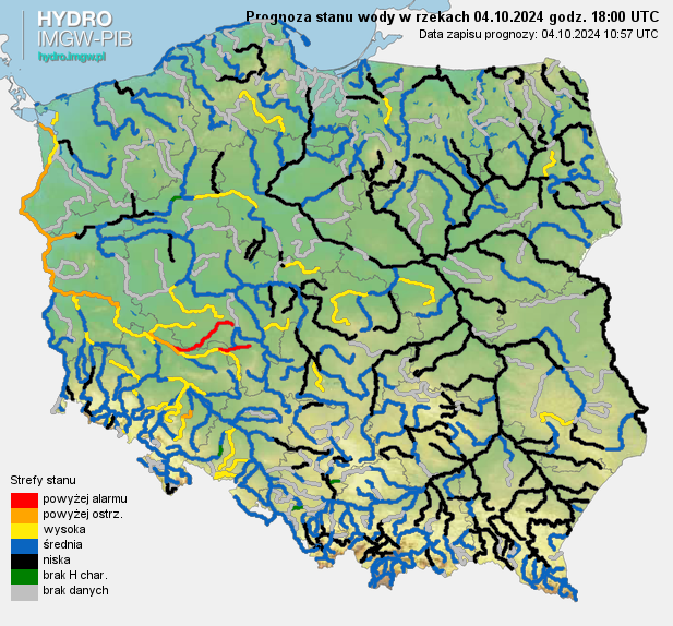 Prognozowana sytuacja hydrologiczna 04.10.2024 r. (18 UTC)