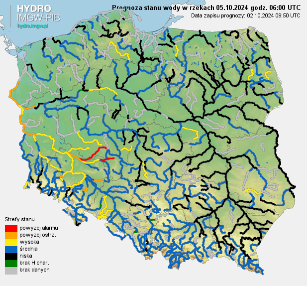 Prognozowana sytuacja hydrologiczna 05.10.2024 r. (06 UTC)