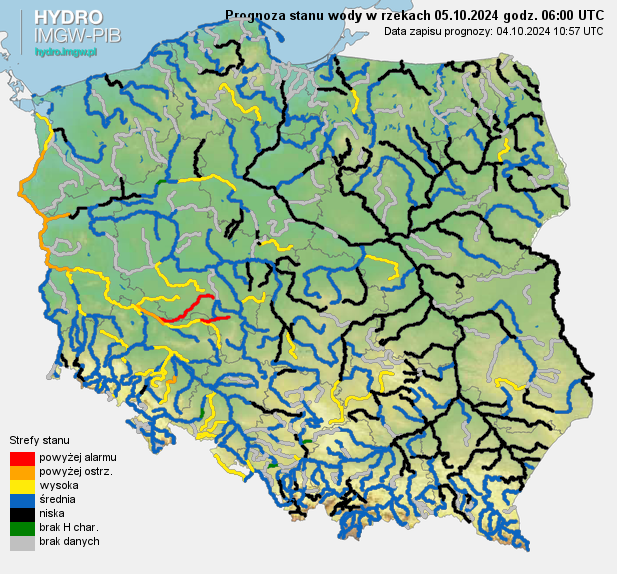 Prognozowana sytuacja hydrologiczna 05.10.2024 r. (06 UTC)