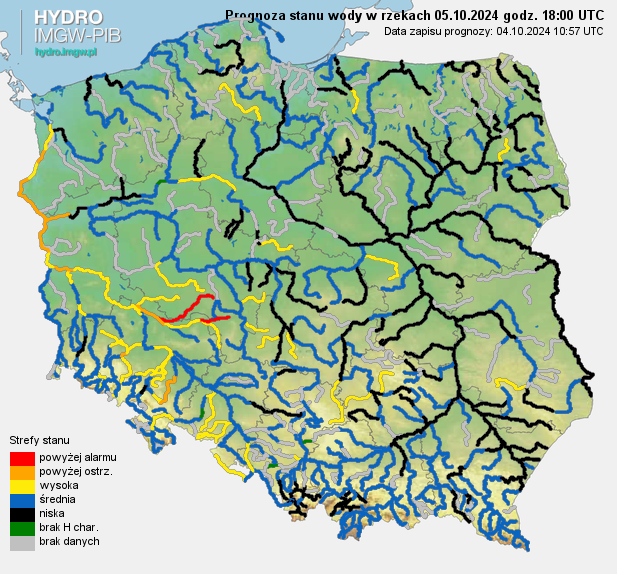 Prognozowana sytuacja hydrologiczna 05.10.2024 r. (18 UTC)