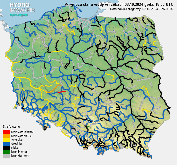 Prognozowana sytuacja hydrologiczna 08.10.2024 r. (18 UTC)