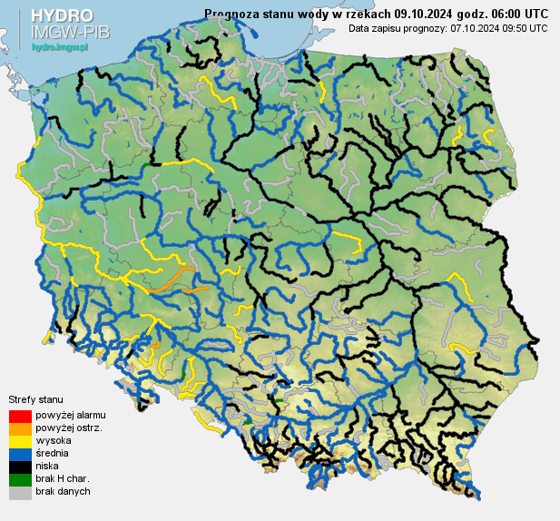 Prognozowana sytuacja hydrologiczna 09.10.2024 r. (06 UTC)