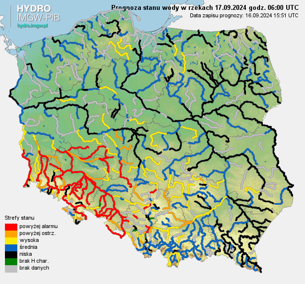 Prognozowana sytuacja hydrologiczna 17.09.2024 r. (06 UTC)