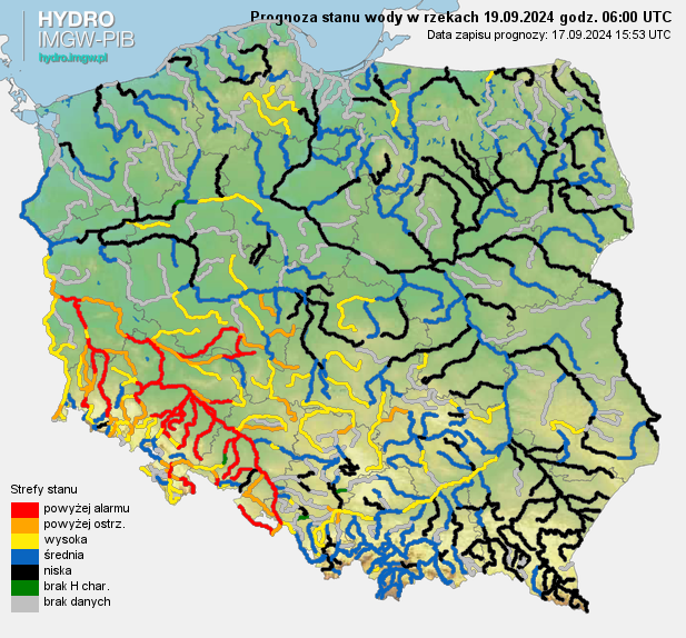 Prognozowana sytuacja hydrologiczna 19.09.2024 r. (06 UTC)