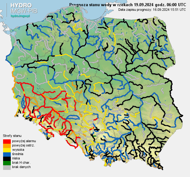 Prognozowana sytuacja hydrologiczna 19.09.2024 r. (06 UTC)