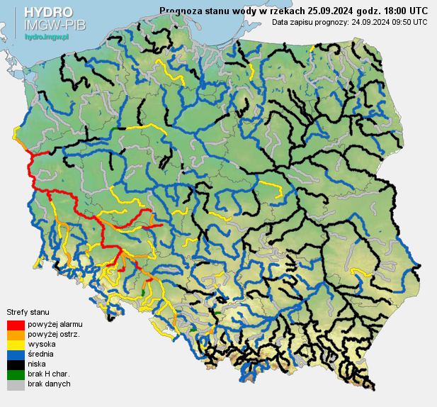 Prognozowana sytuacja hydrologiczna 25.09.2024 r. (18 UTC)