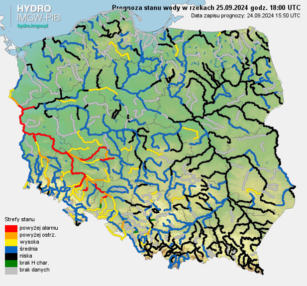 Prognozowana sytuacja hydrologiczna 25.09.2024 r. (18 UTC)