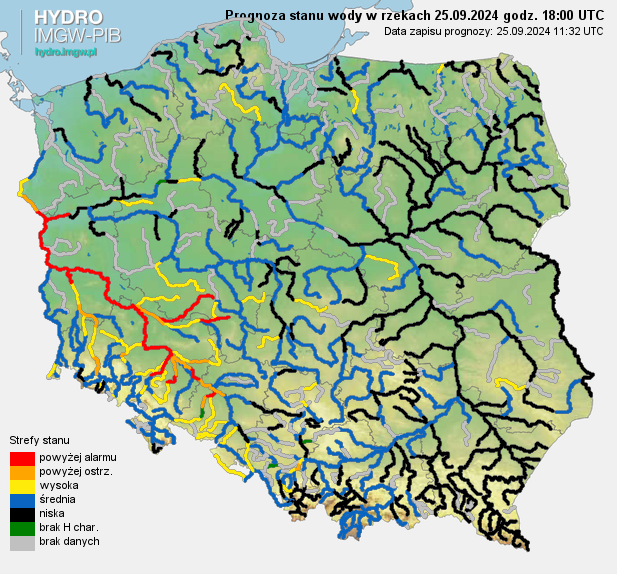 Prognozowana sytuacja hydrologiczna 25.09.2024 r. (18 UTC)