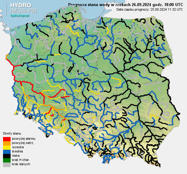 Prognozowana sytuacja hydrologiczna 26.09.2024 r. (18 UTC)