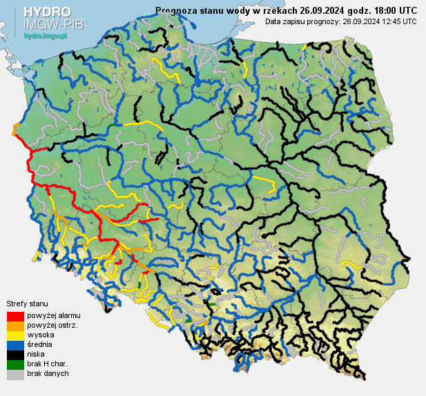 Prognozowana sytuacja hydrologiczna 26.09.2024 r. (18 UTC)