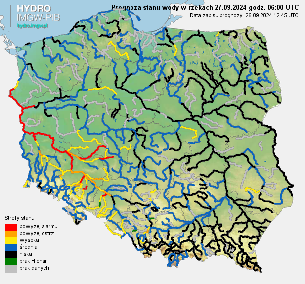 Prognozowana sytuacja hydrologiczna 27.09.2024 r. (06 UTC)