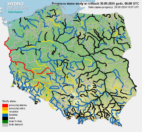 Prognozowana sytuacja hydrologiczna 30.09.2024 r. (06 UTC)