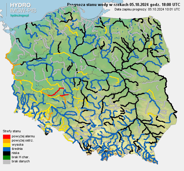 Prognozowana sytuacja hydrologiczna 05.10.2024 r. (18 UTC)