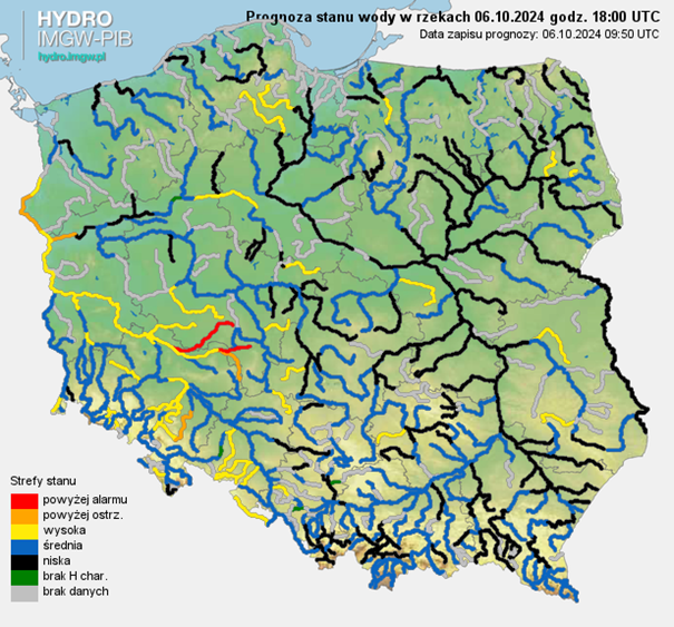 Prognozowana sytuacja hydrologiczna 06.10.2024 r. (18 UTC)