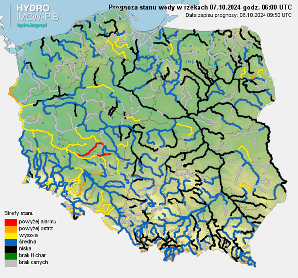 Prognozowana sytuacja hydrologiczna 07.10.2024 r. (06 UTC)