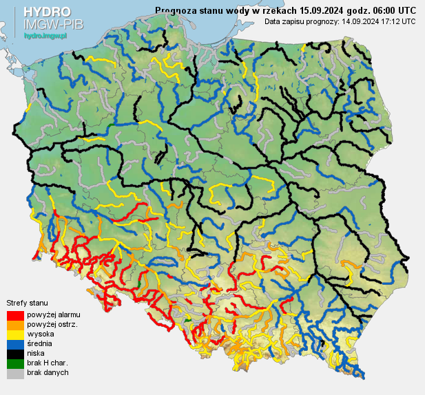 Prognozowana sytuacja hydrologiczna 15.09.2024 r. (06 UTC)