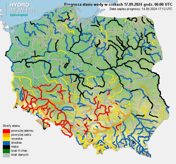 Prognozowana sytuacja hydrologiczna 17.09.2024 r. (06 UTC)