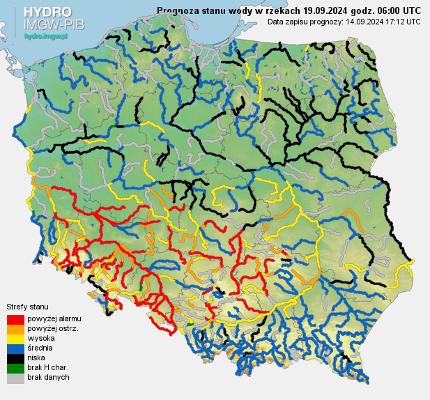 Prognozowana sytuacja hydrologiczna 19.09.2024 r. (06 UTC)