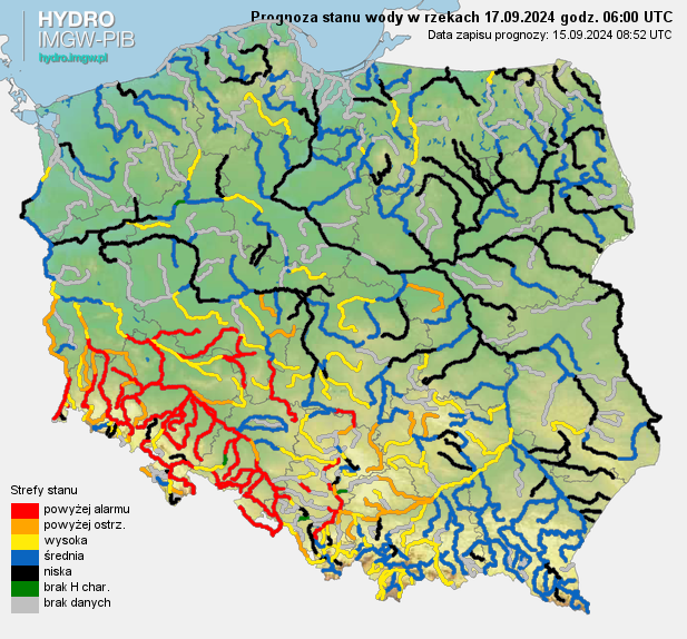 Prognozowana sytuacja hydrologiczna 17.09.2024 r. (06 UTC)